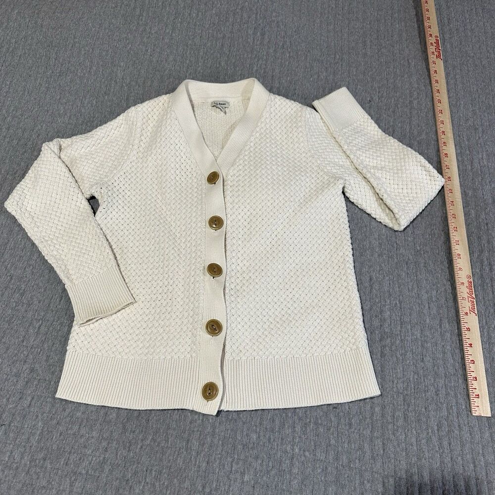 L.L.Bean 100% Cotton Ivory Fisherman Button Cardigan Sweater Women's S
